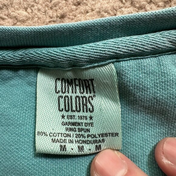 Two Roads Brewing Sweater Mens Medium Crewneck Comfort Colors Teal Blue Pullover - Picture 3 of 11